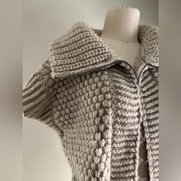 Elsamanda Wool Alpaca Blend Bobble Knit Zip Up Cardigan Size Small $479 - Picture 2 of 5